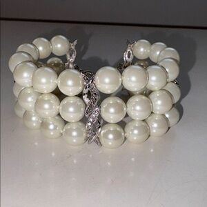 Judith Jack Romance Faux Pearl and Marcasite Sterling Silver Toggle Bracelet